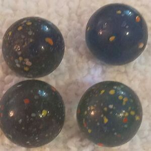 Confetti Marbles, Lot Of 4. Blue With Confetti Sprinkles